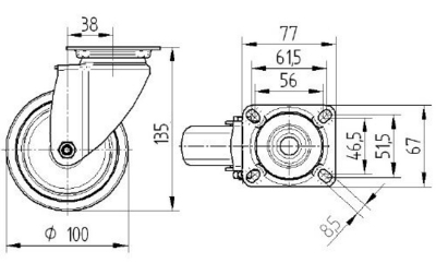 Roata_pivotanta_TENTE_cauciuc_termoplastic_diametru_100_2470PJO100P50_dimensiuni_ro8