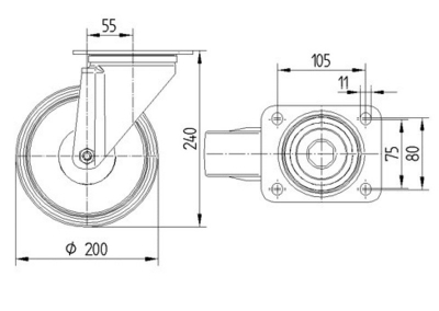 Roata_pivotanta_TENTE_poliamida_poliuretan_diametru_200_3470UAR200P63 red_dimensiuni_ro8