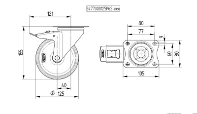 Roata_pivotanta_blocare_totala_TENTE_tabla_otel_cauciuc_plin_gri_diametru_125_3477DIR125P62_dimensiuni_ro8